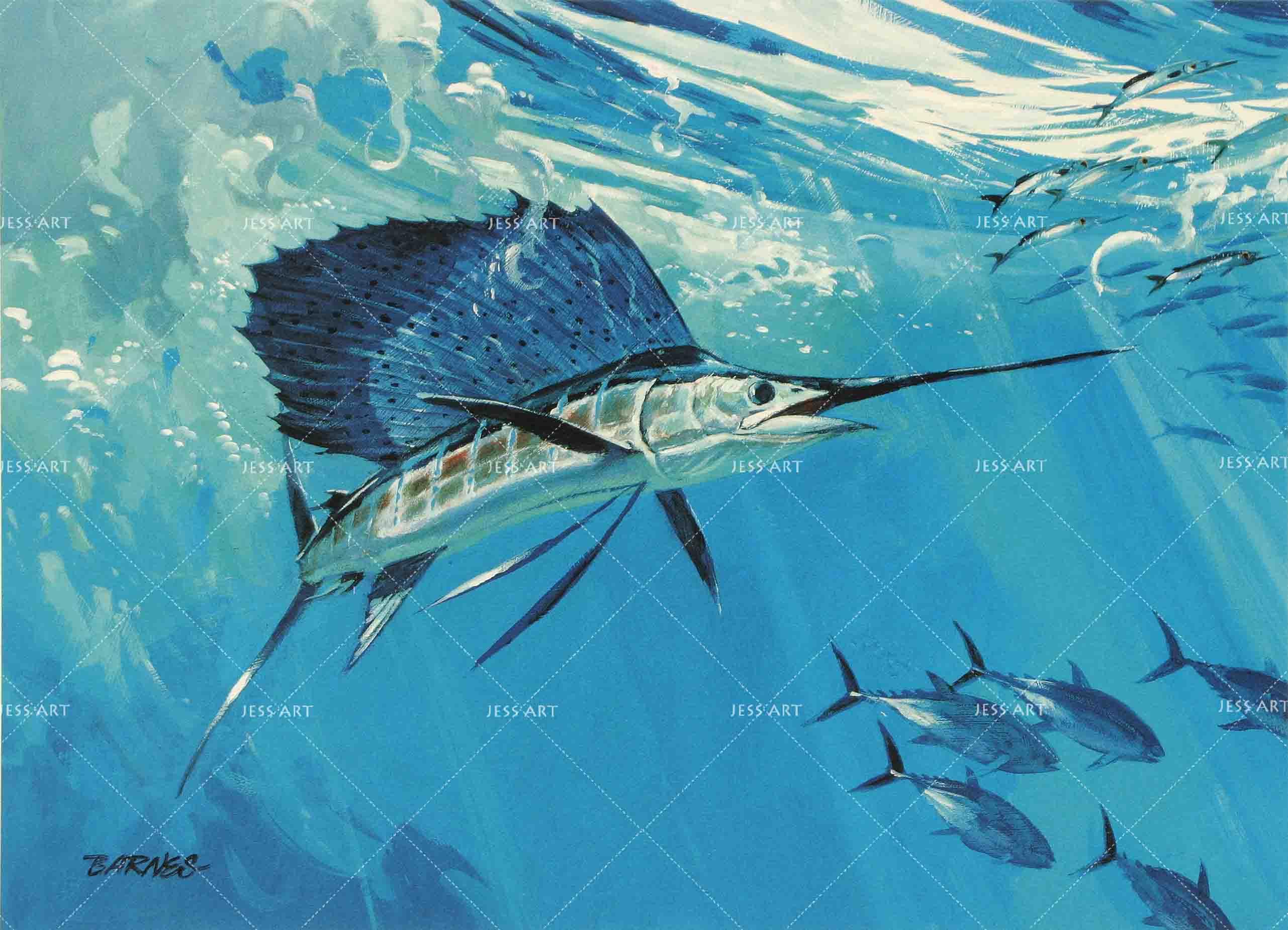 3D Blue Ocean Swordfish Wall Mural Wallpaper 54- Jess Art Decoration