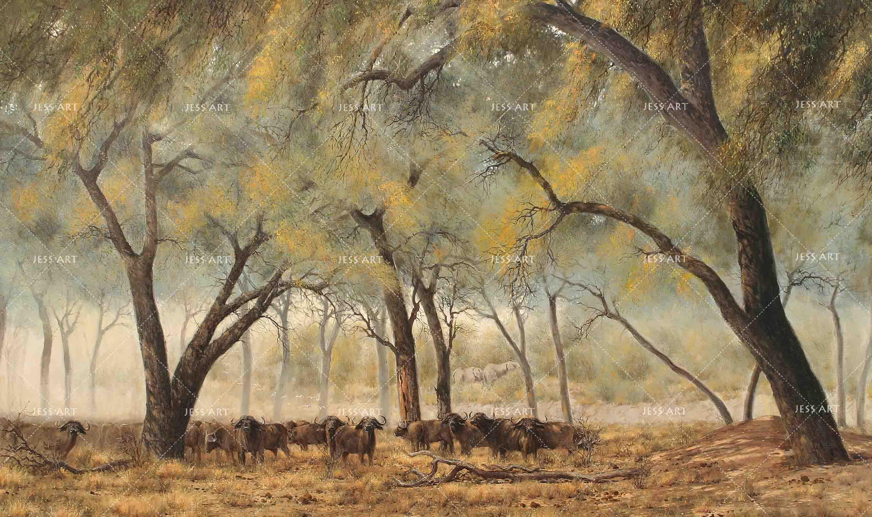 3D Realistic Oil Painting Tree Yak Crowd Wall Mural Wallpaper LXL 1644- Jess Art Decoration