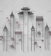 3D Chinese Building Flroal Wall Mural Wallpaper 99- Jess Art Decoration