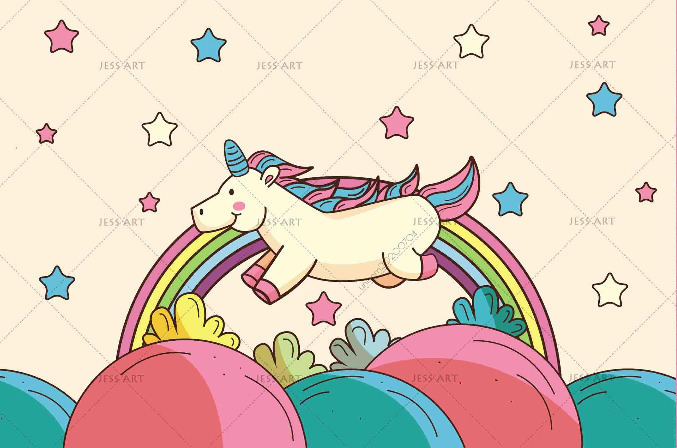 3D Cartoon Rainbow Unicorn Pink Star Wall Mural Wallpaper LXL 182- Jess Art Decoration