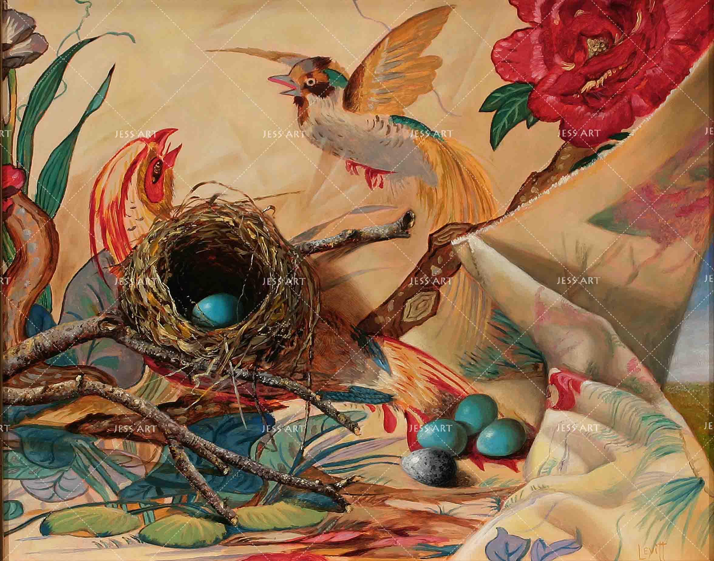 3D Realistic Oil Painting Floral Bird‘s Nest Animal Wall Mural Wallpaper LXL 1650- Jess Art Decoration
