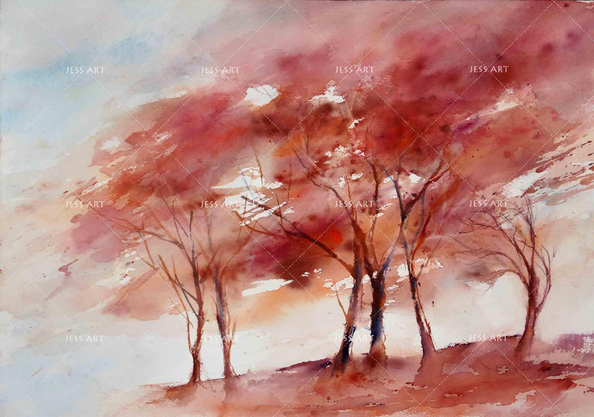 3D Trees Watercolor Wall Mural Wallpaper 230- Jess Art Decoration