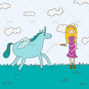 3D Cartoon Girl Feeding Green Unicorn Wall Mural Wallpaper LXL 169- Jess Art Decoration