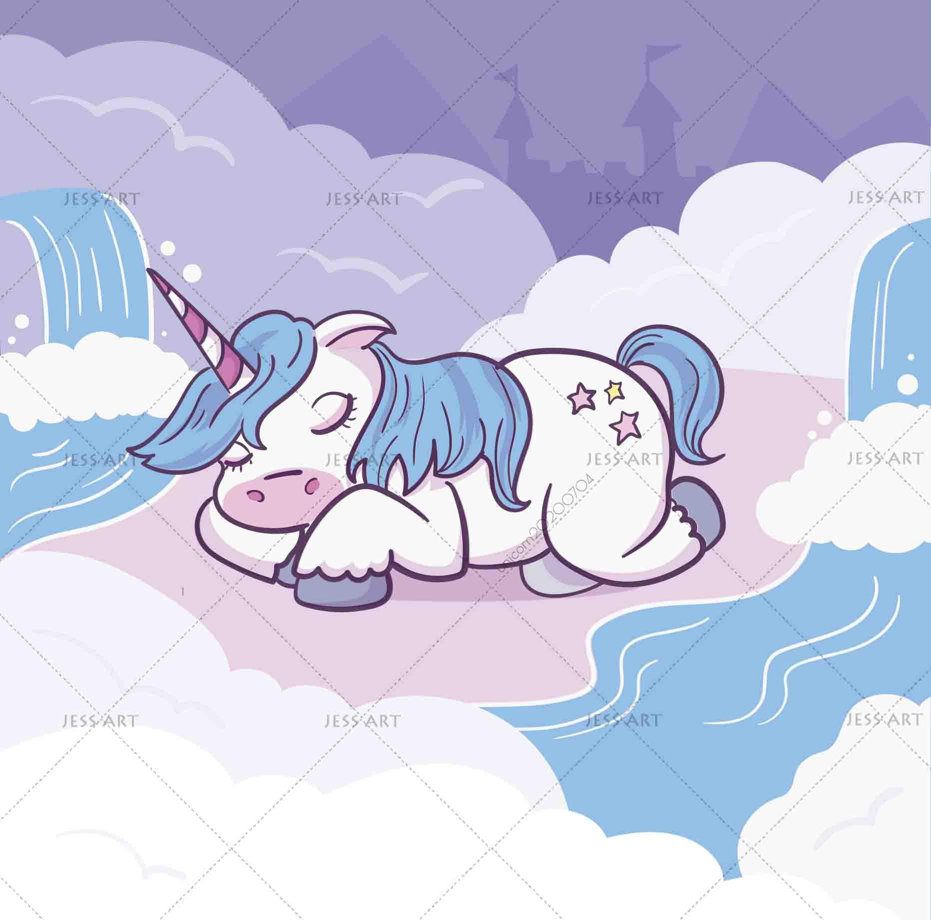 3D Cartoon Sleeping Unicorn Wall Mural Wallpaper LXL 204- Jess Art Decoration