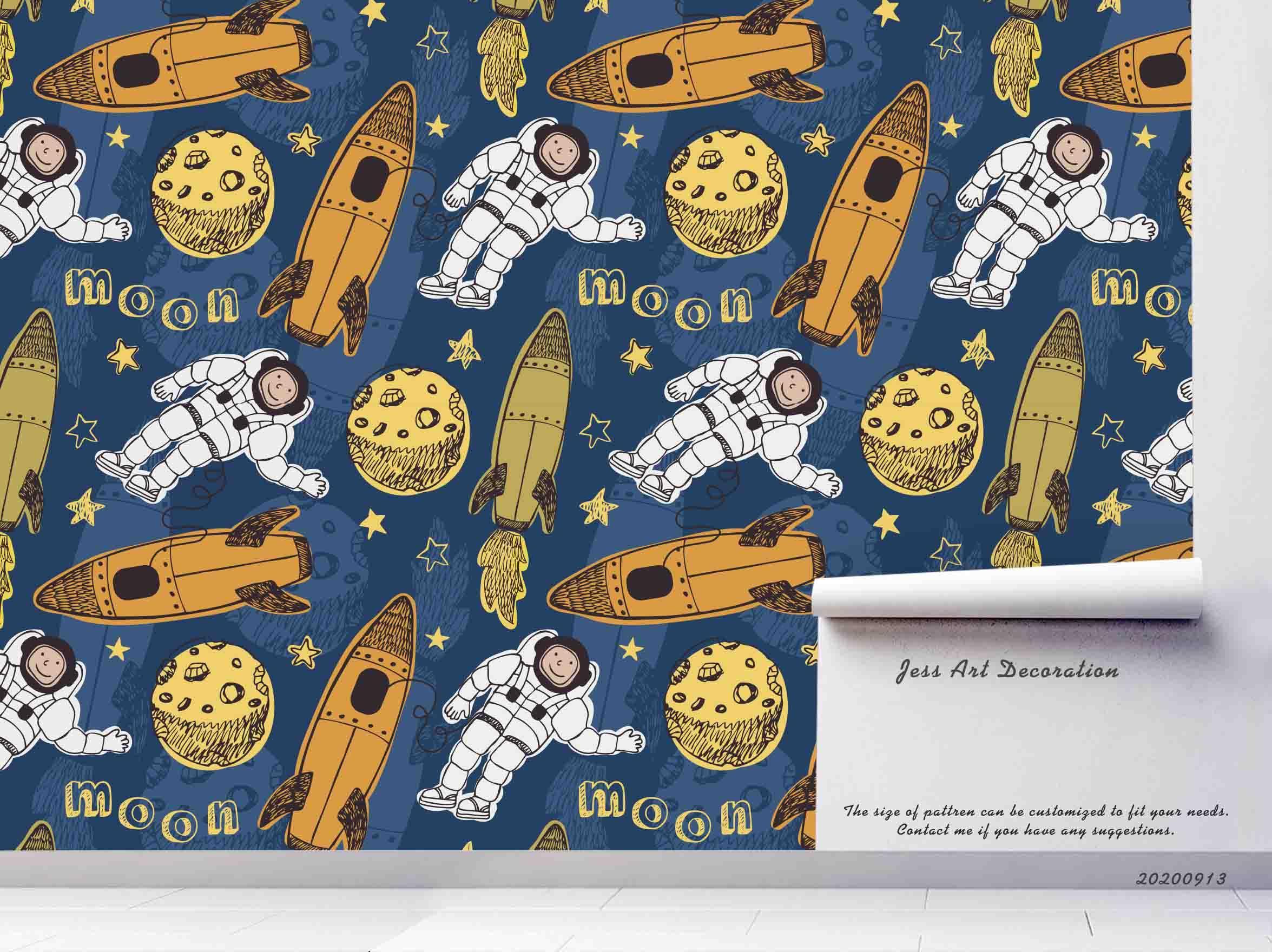 3D Cartoon Space Colorful Astronaut Rocket Pattern Wall Mural Wallpaper LXL 332- Jess Art Decoration