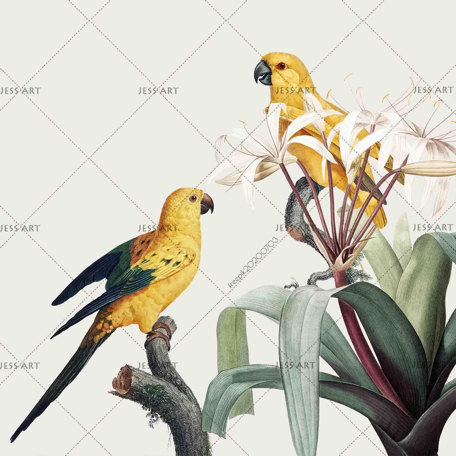 3D Parrot Birds Flowers Wall Mural Wallpaper SF63- Jess Art Decoration