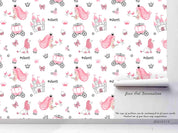 3D Hand Drawn Pink Princess Carriage Dog Wall Mural Wallpaper LQH 15- Jess Art Decoration