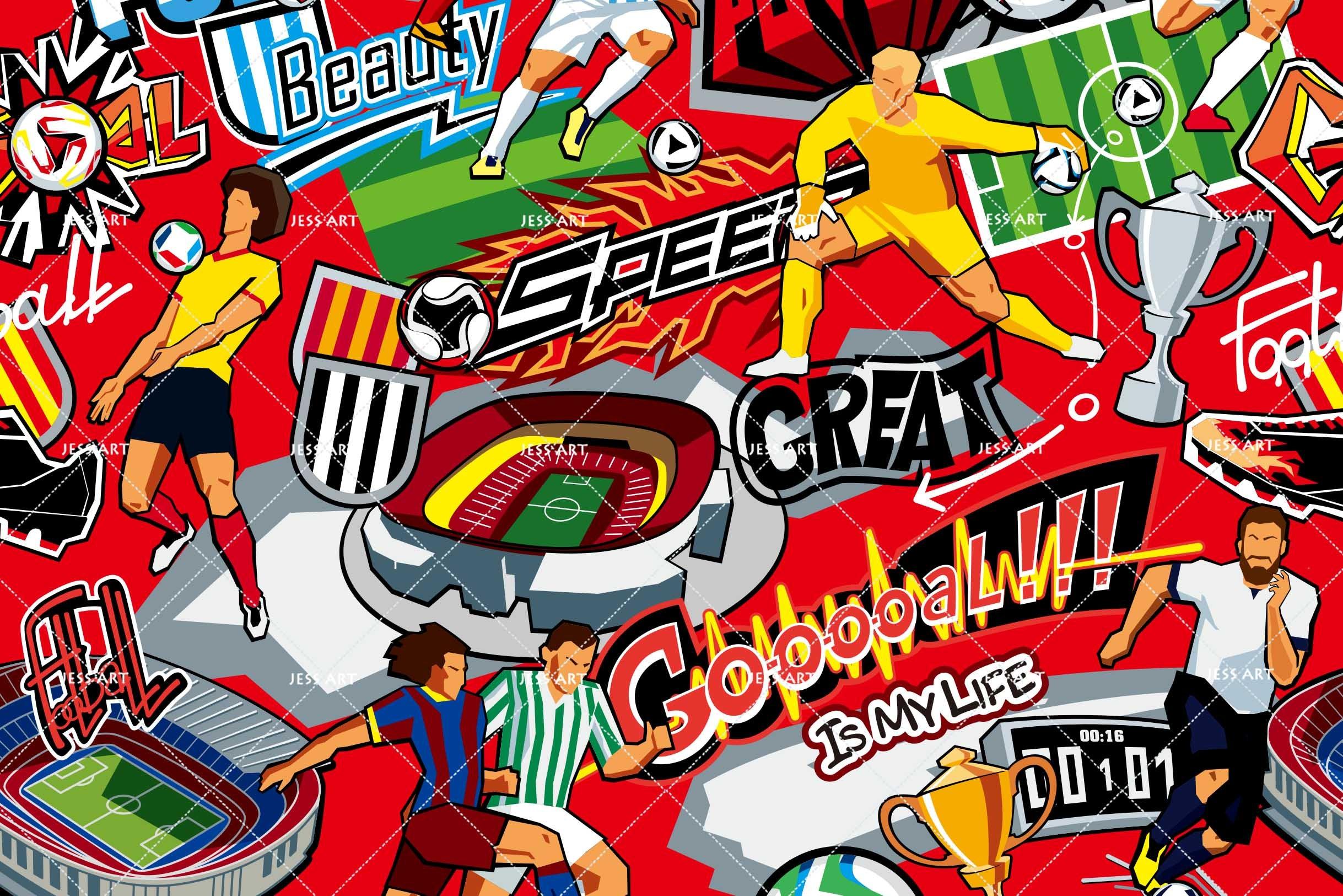 3D Graffiti Art Football Sport Red Golden Wall Mural Wallpaper ZY D62- Jess Art Decoration