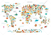 3D Cartoon World Map Animals Wall Mural Wallpaper LQH 200- Jess Art Decoration