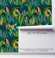 3D Leopard Green Leaf Woman Wall Mural Wallpaper 35- Jess Art Decoration