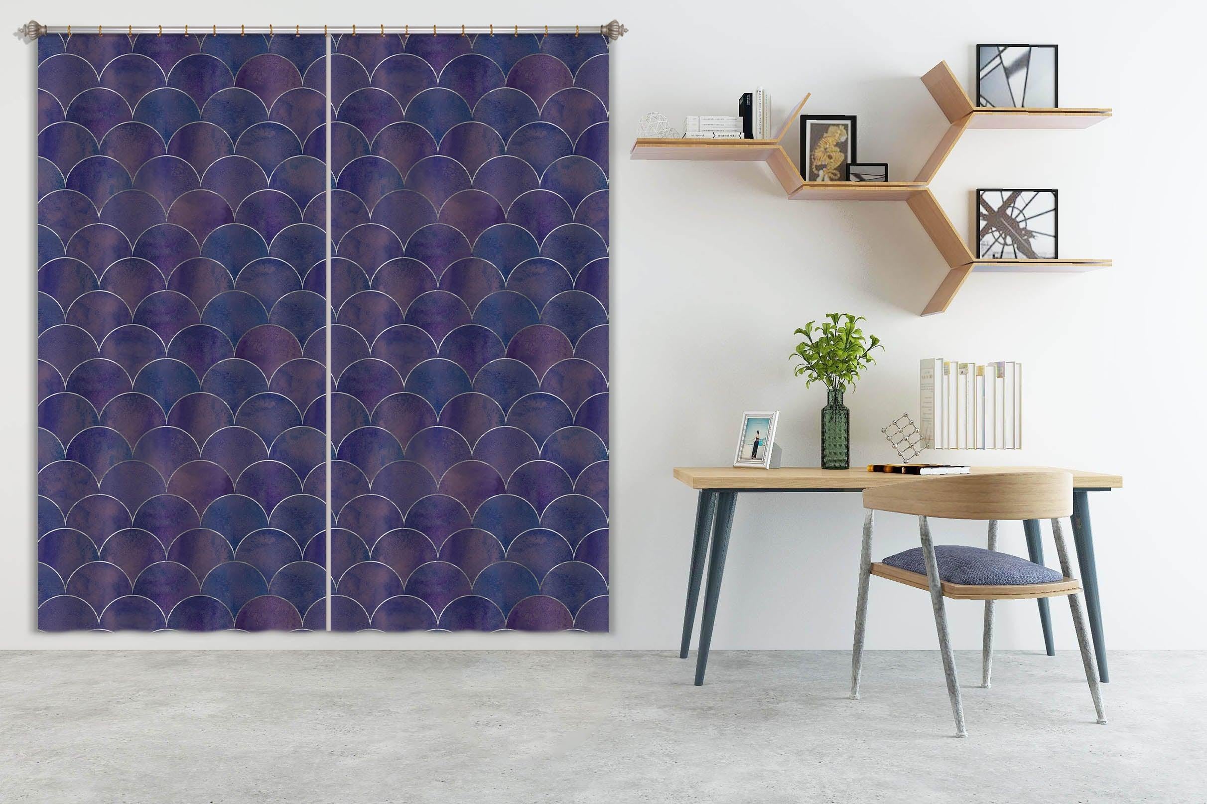 3D Deep Purple Scale Shape Curtains and Drapes LQH A844- Jess Art Decoration