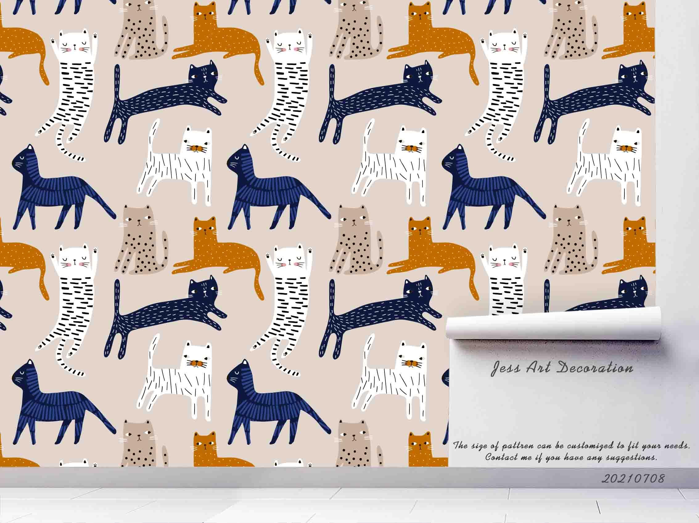 3D Hand Drawn Animal Cat Wall Mural Wallpaper LQH 92- Jess Art Decoration