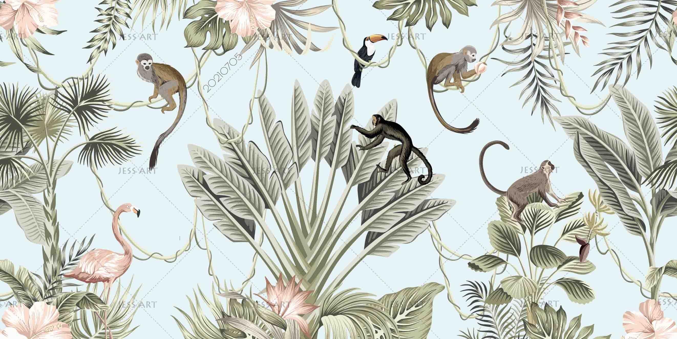 3D Tropical Jungle Monkey Wall Mural Wallpaper LQH 107- Jess Art Decoration