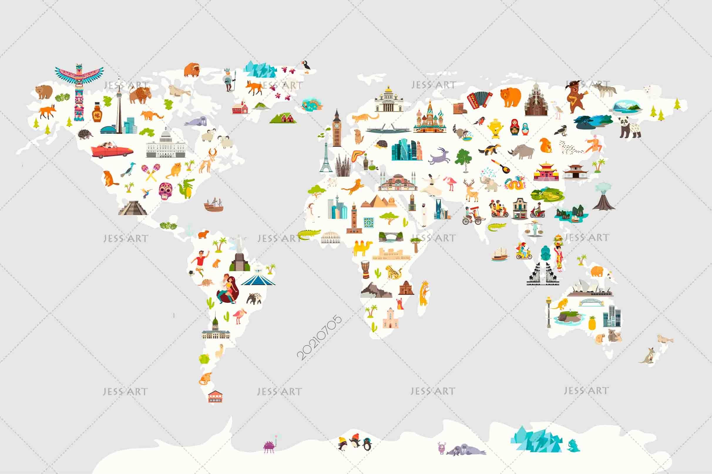 3D Cartoon World Map Wall Mural Wallpaper LQH 113- Jess Art Decoration