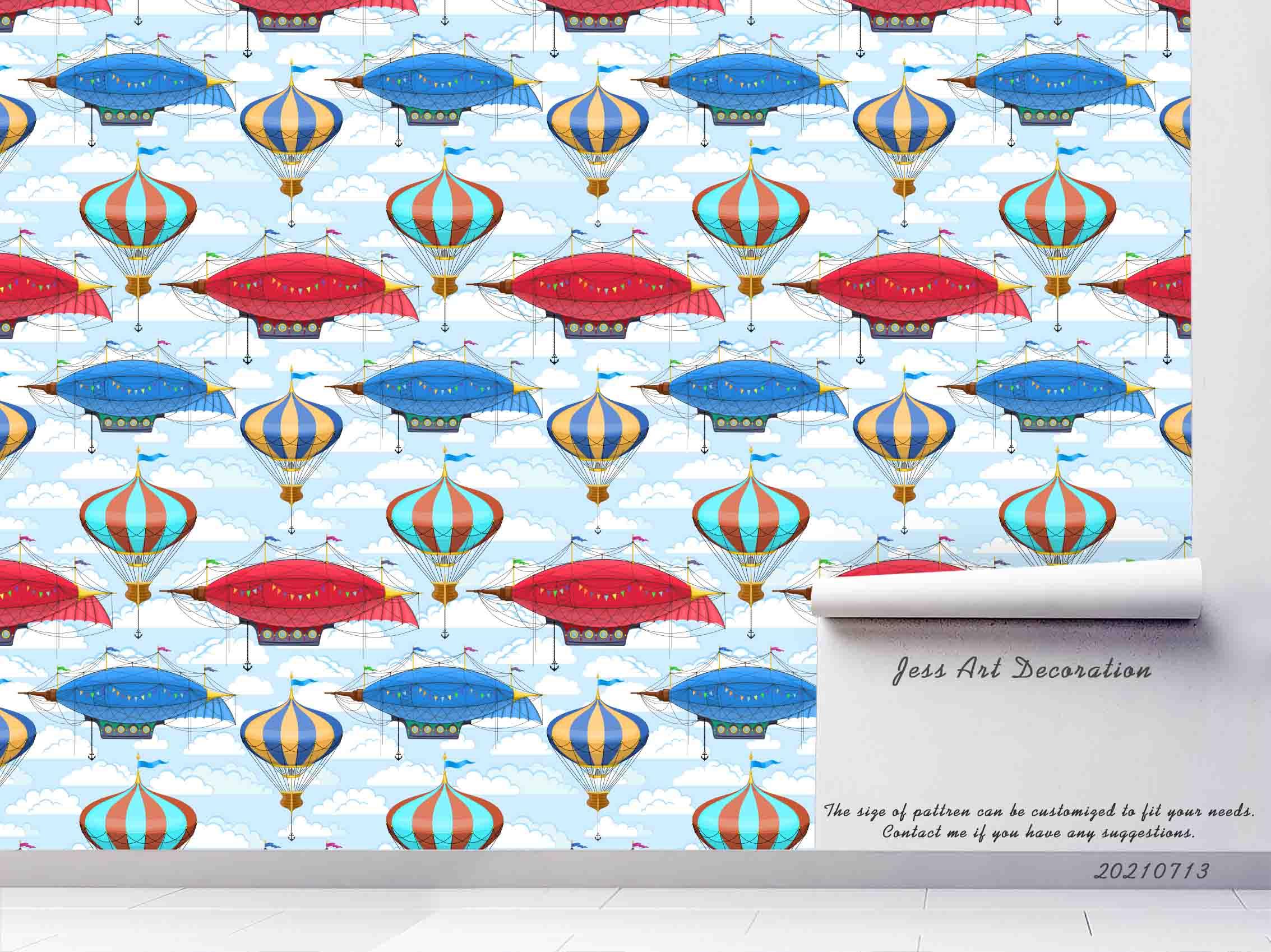 3D Hand Drawn Hot Air Balloon Spaceship Wall Mural Wallpaper LQH 136- Jess Art Decoration