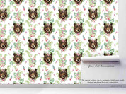 3D Hand Drawn Bear Floral Leaf Wall Mural Wallpaper LQH 140- Jess Art Decoration