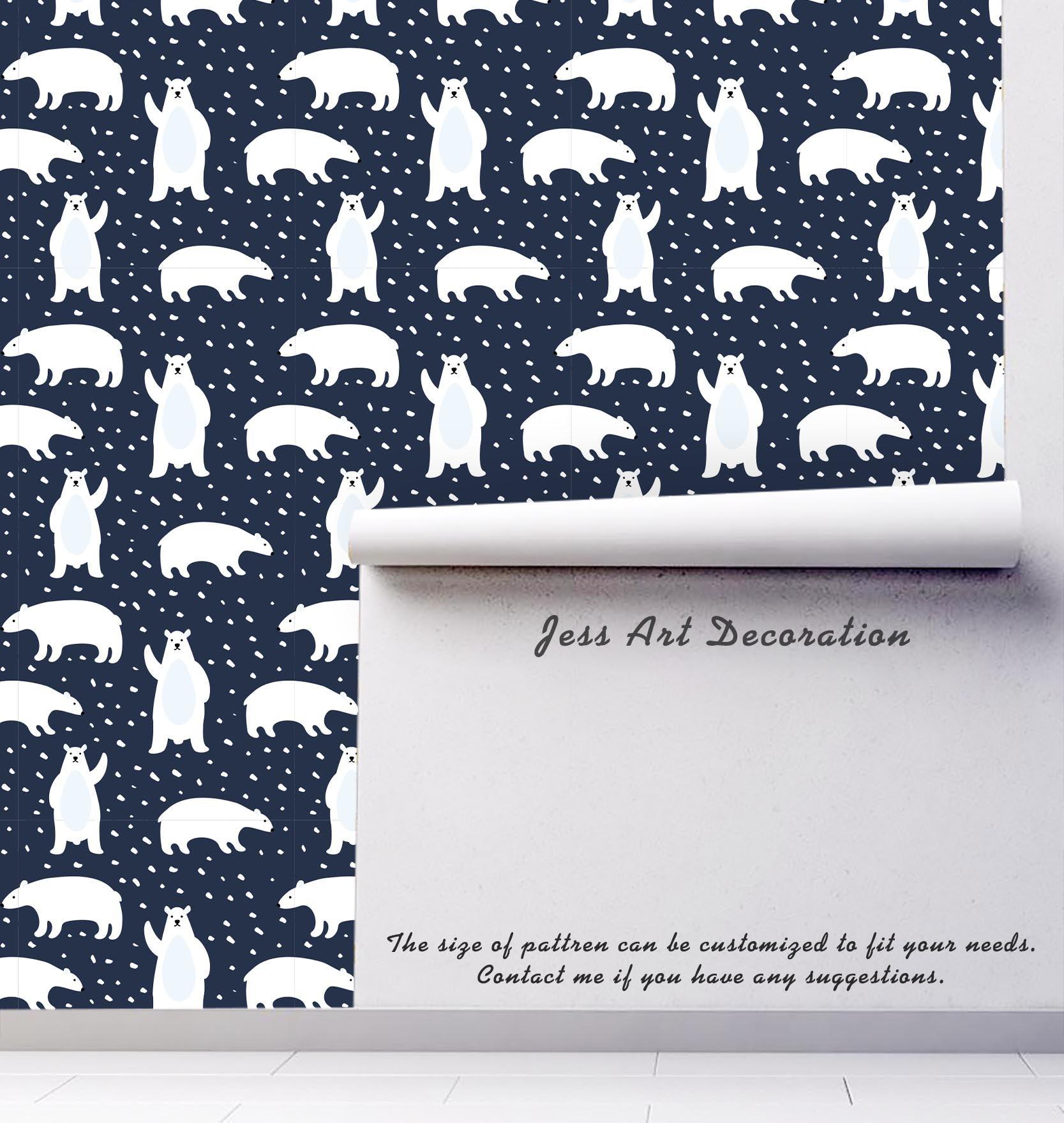 3D Polar Bear Dark Blue Wall Mural Wallpaper 114- Jess Art Decoration