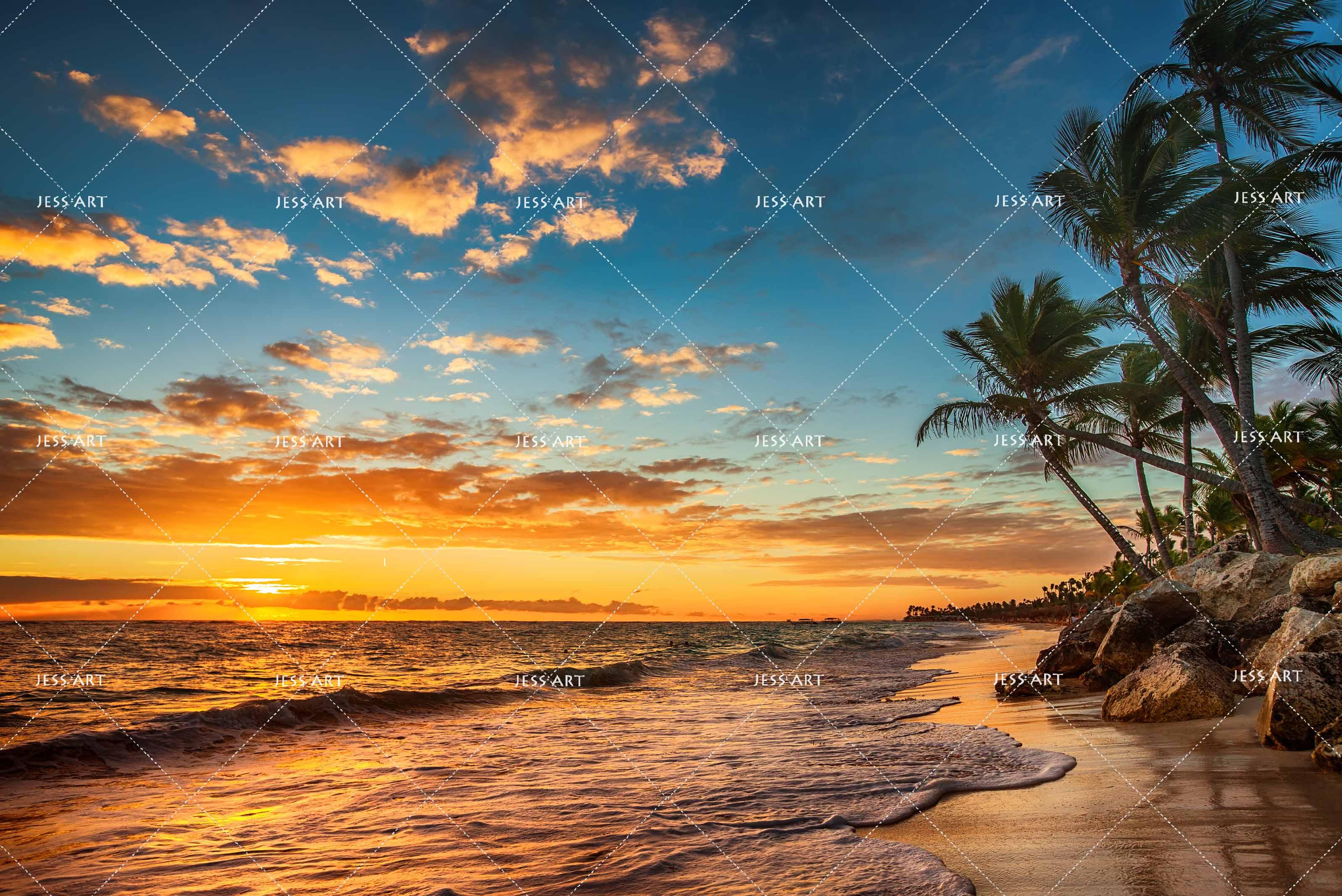 3D Sunset Tropical Beach Wall Mural Wallpaper  27- Jess Art Decoration