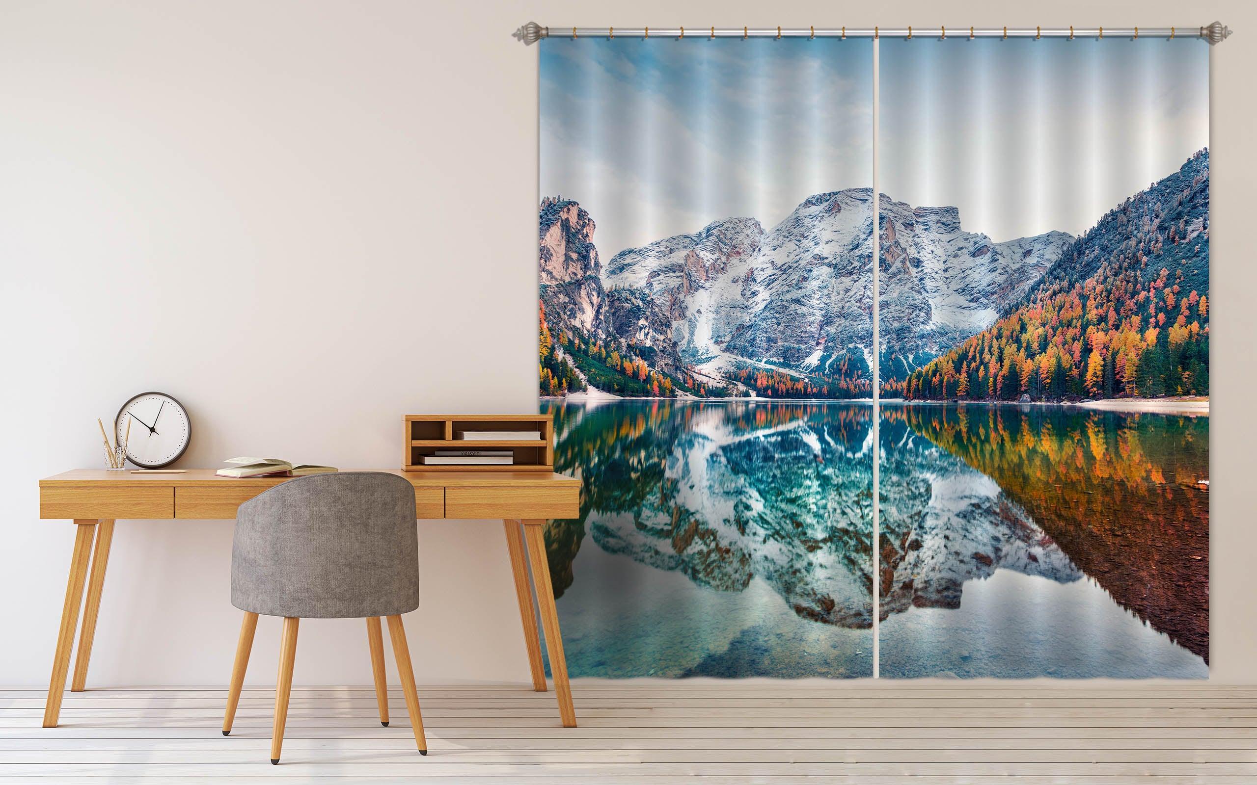 3D Snow Mountain Lake Forest Curtains and Drapes LQH A759- Jess Art Decoration