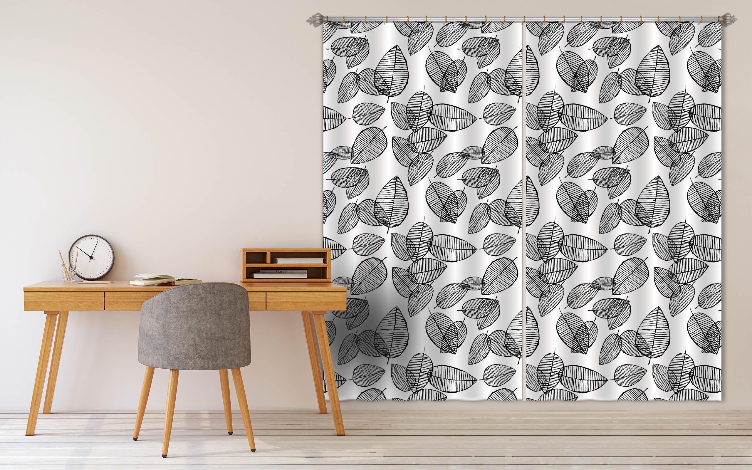 3D Simplicity Hand drawing Black White Leaves Pattern Curtains and Drapes 143- Jess Art Decoration