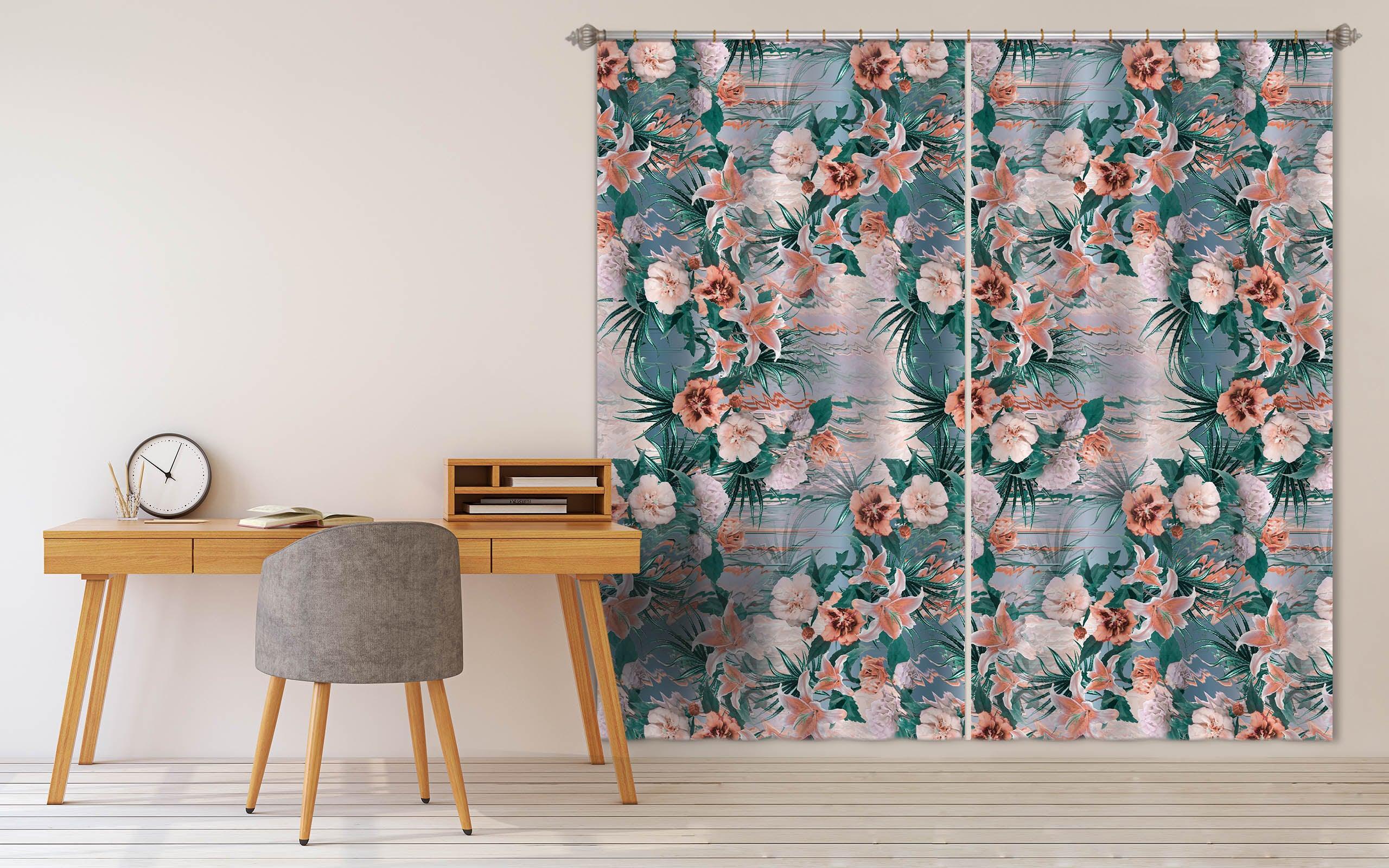 3D Hand drawing Pink Flowers  Lilies Curtains and Drapes 186- Jess Art Decoration