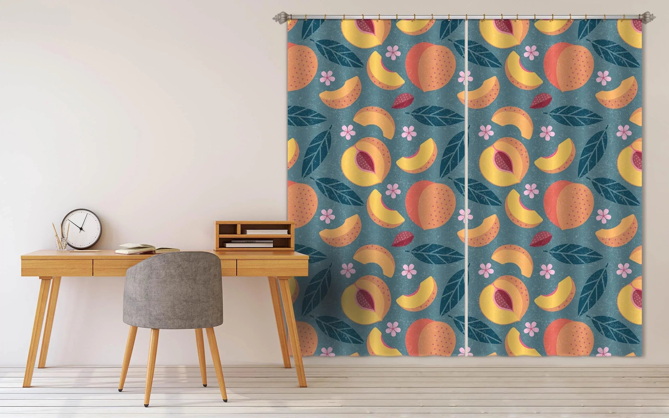 3D Fruits Golden Peach Curtains and Drapes 199- Jess Art Decoration