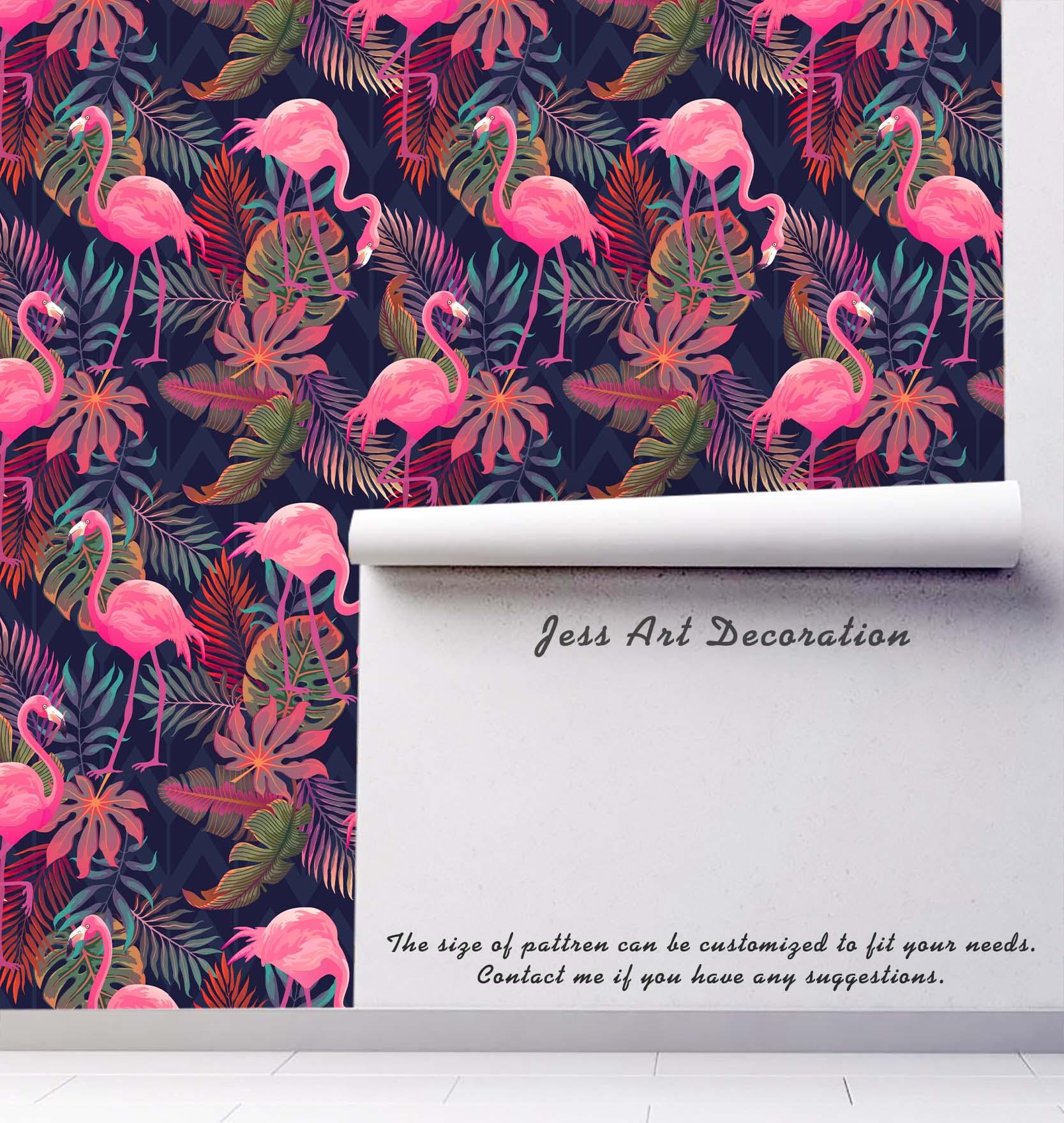 3D Pink Flamingo Leaf Wall Mural Wallpaper 163- Jess Art Decoration