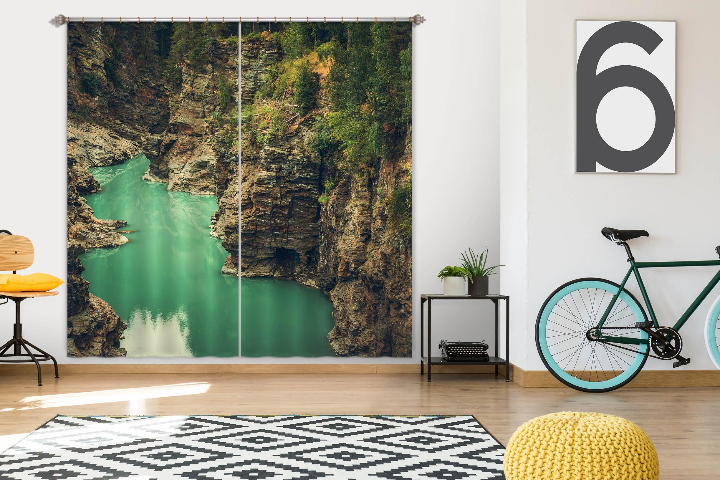 3D Forest Lake Sky Scenery Curtains and Drapes LQH A807- Jess Art Decoration