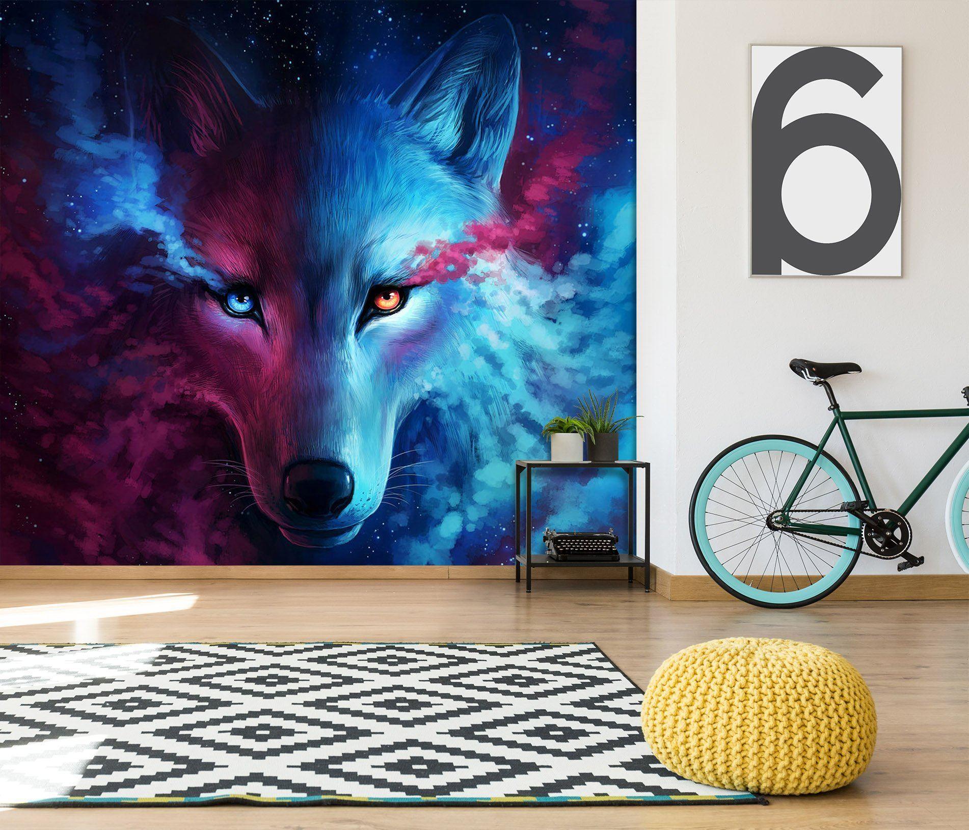 3D blue wolf 062 wall murals- Jess Art Decoration