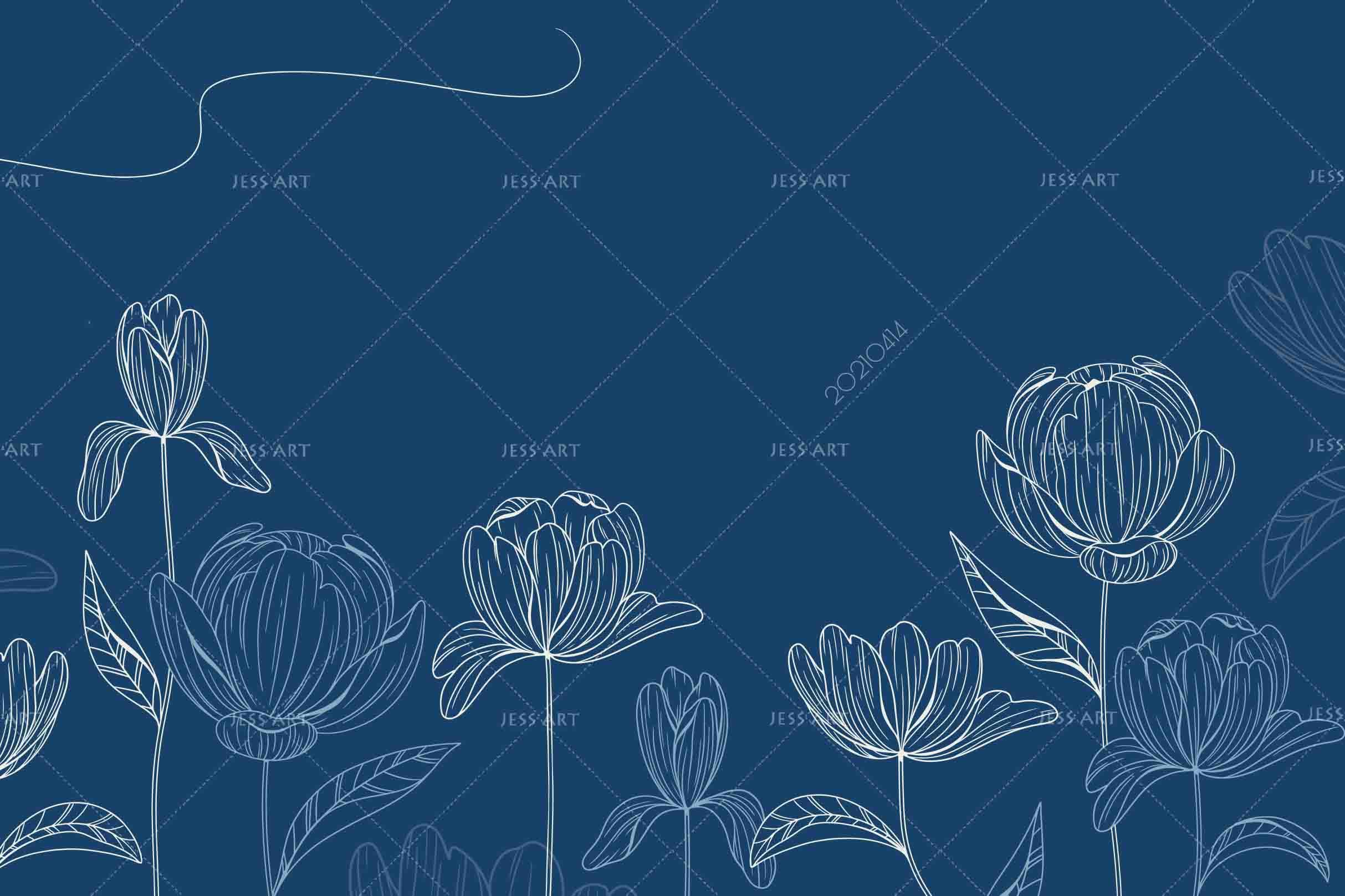 3D Hand Drawn Blue Floral Wall Mural Wallpaper LQH 229- Jess Art Decoration
