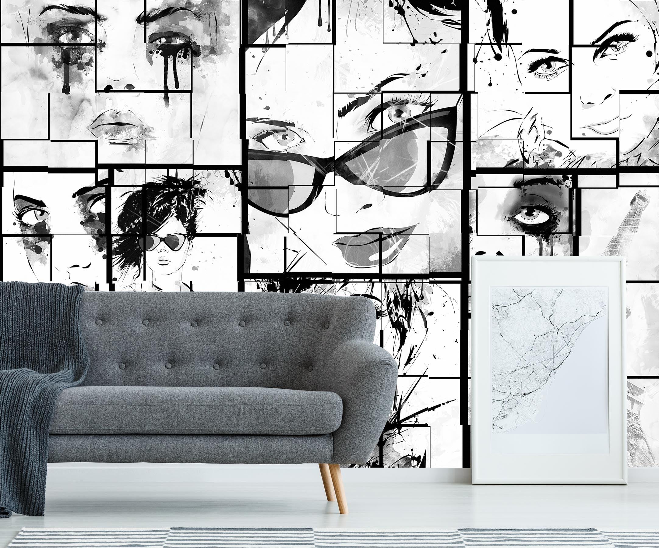 3D simple black white characters wall mural  Wallpaper 20- Jess Art Decoration