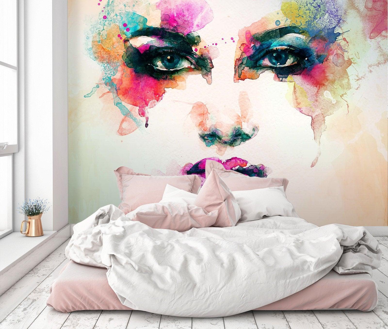 3D watercolor girl 066 wall murals- Jess Art Decoration