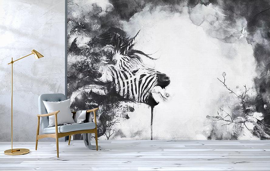 3D black white abstract painting zebra wall mural wallpaper 32- Jess Art Decoration