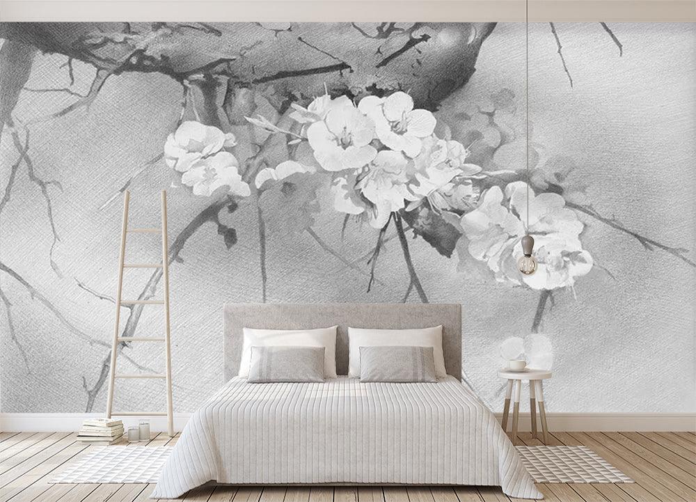 3D black white plum blossom watercolor background wall mural wallpaper 46- Jess Art Decoration