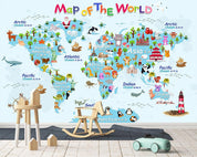 3D color cartoon world map wall mural wallpaper 173- Jess Art Decoration