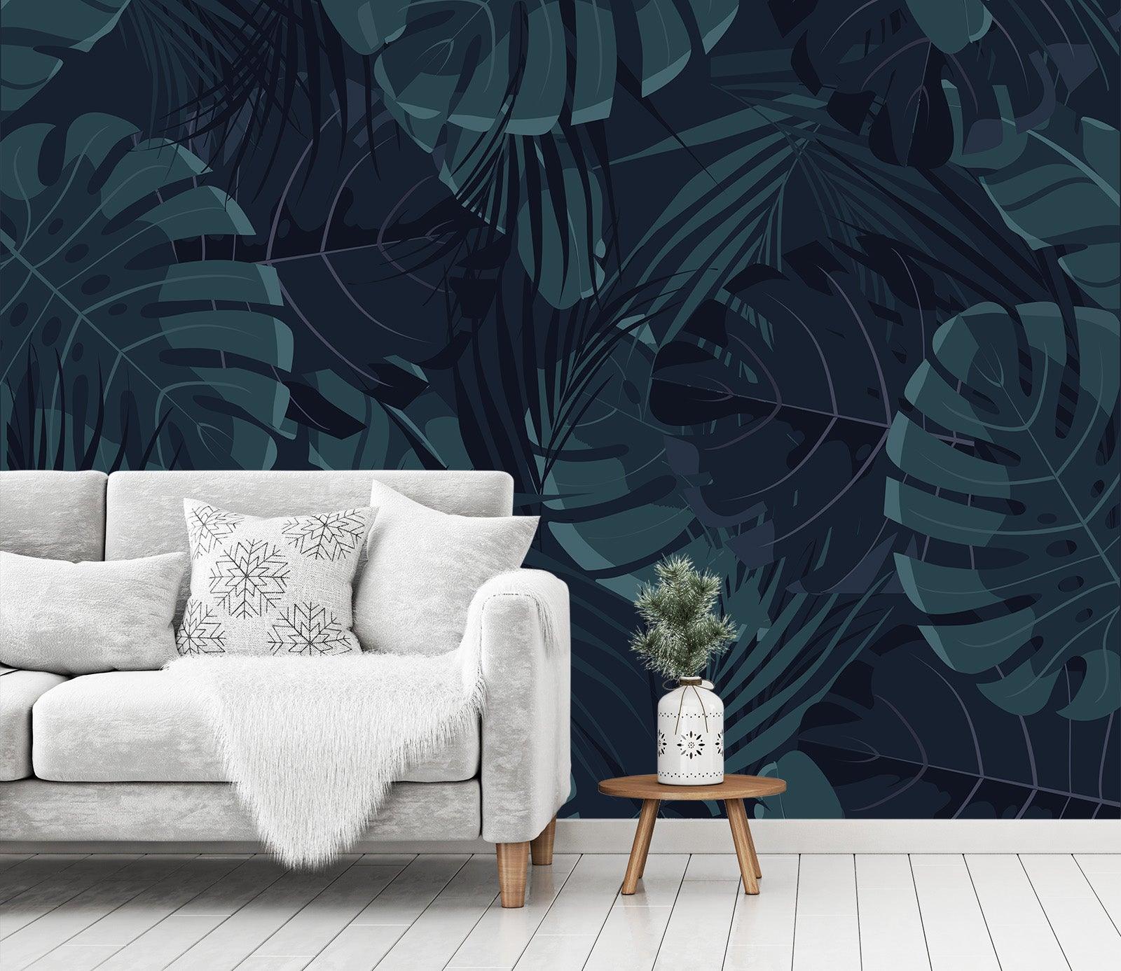 3D black plant leaf stripe wall mural  Wallpaper 32- Jess Art Decoration