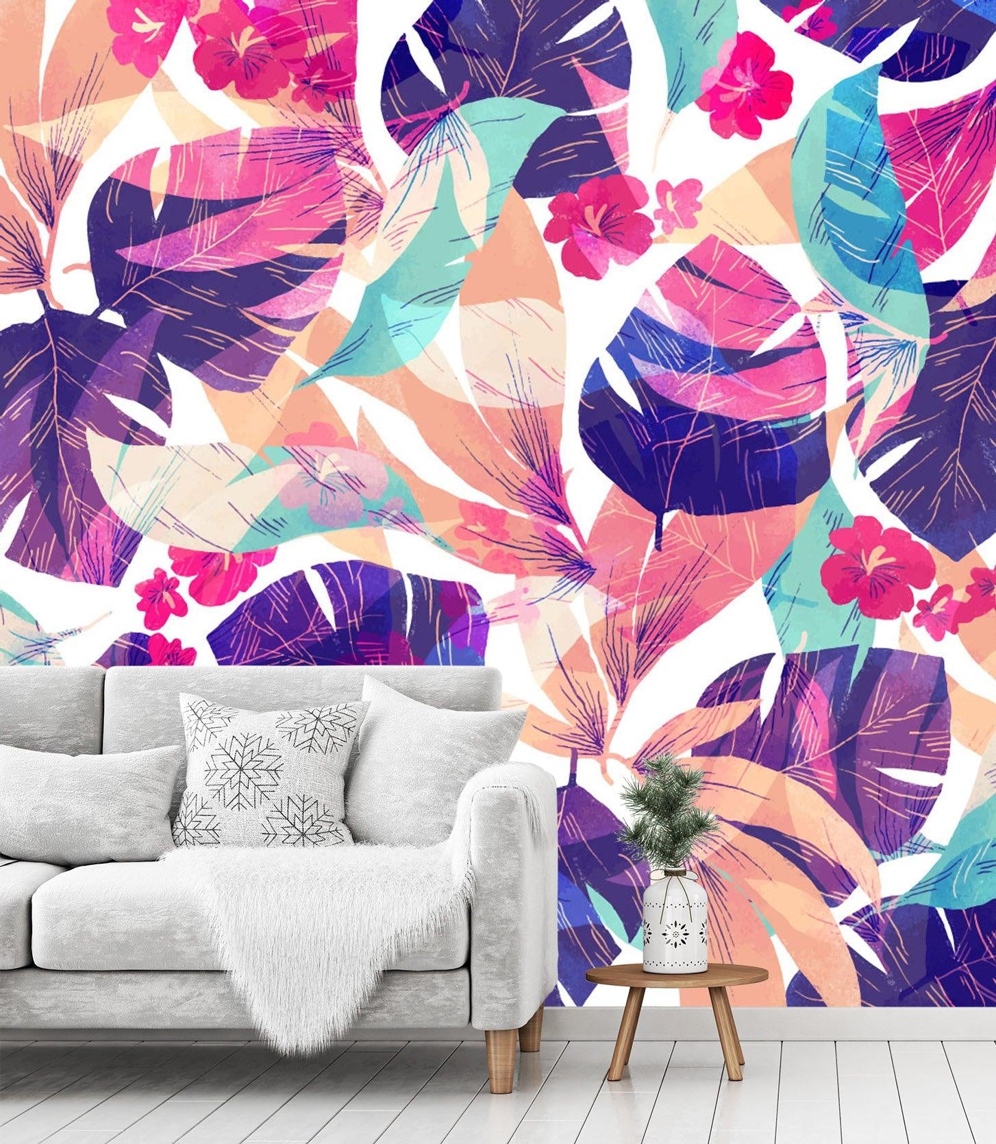 3D colorful leaf pattern wall mural  Wallpaper 35- Jess Art Decoration