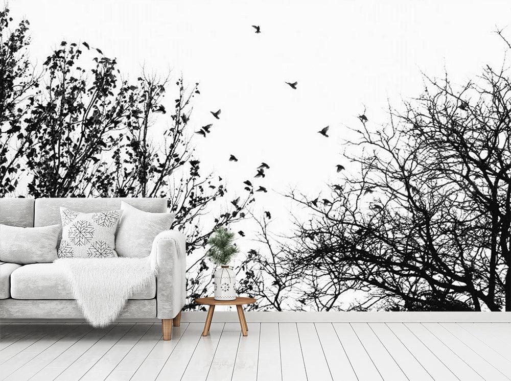 3D black white jungle bird wall mural wallpaper 35- Jess Art Decoration