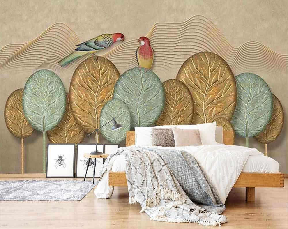 3D birds leaf relief wall mural wallpaper 443- Jess Art Decoration