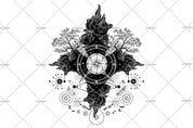 3D Tattoo Compass Arrows Roses Wall Mural Wallpaper WJ 3067- Jess Art Decoration