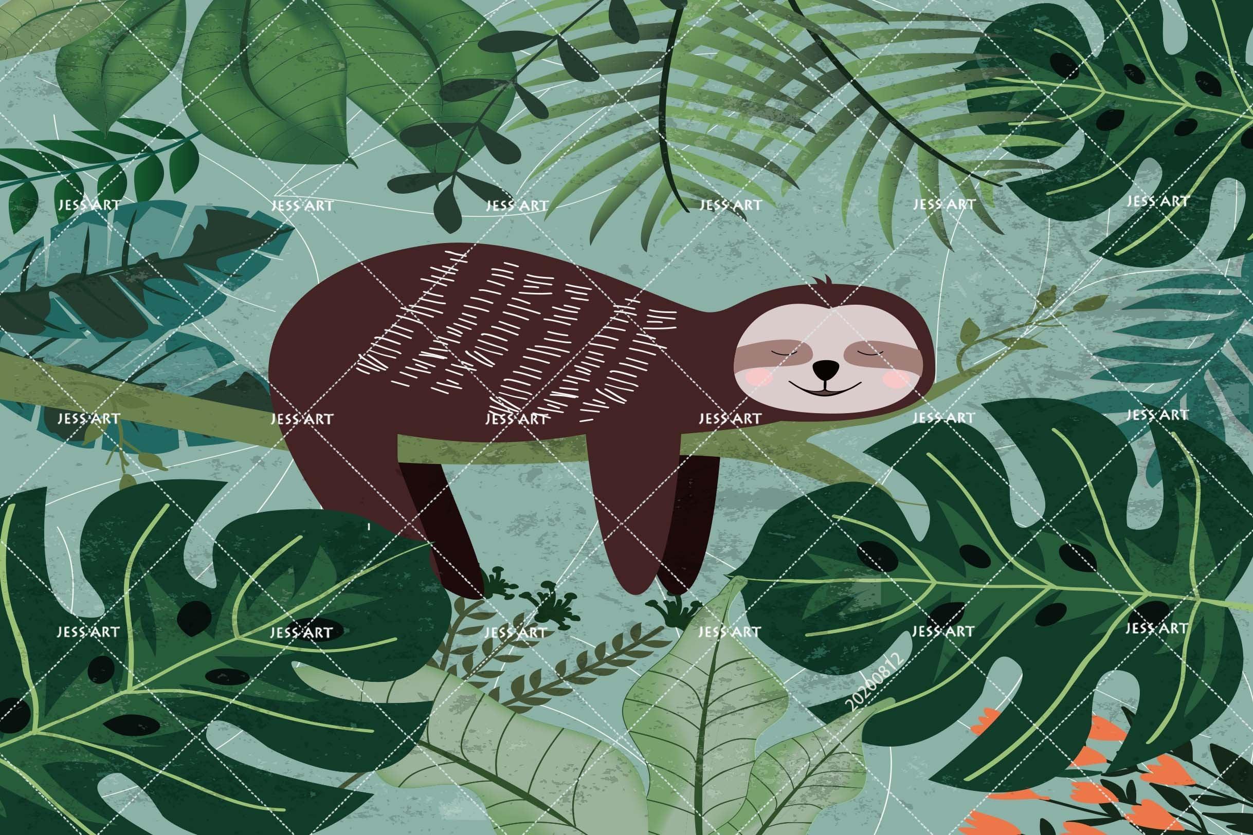 3D Cartoon Animal Green Leaves Plant Wall Mural Wallpaper LXL 1063- Jess Art Decoration