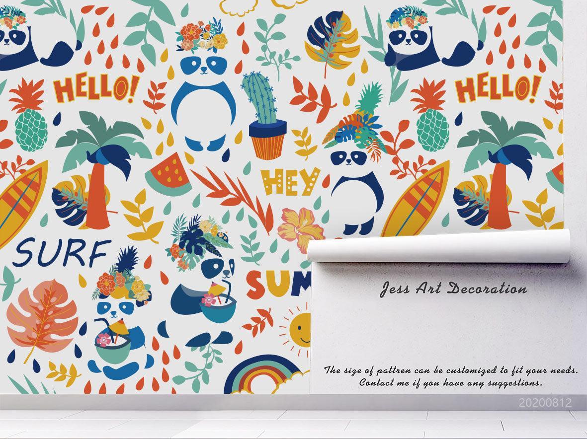 3D Cartoon Colorful Floral Plant Panda Wall Mural Wallpaper LXL 1129- Jess Art Decoration