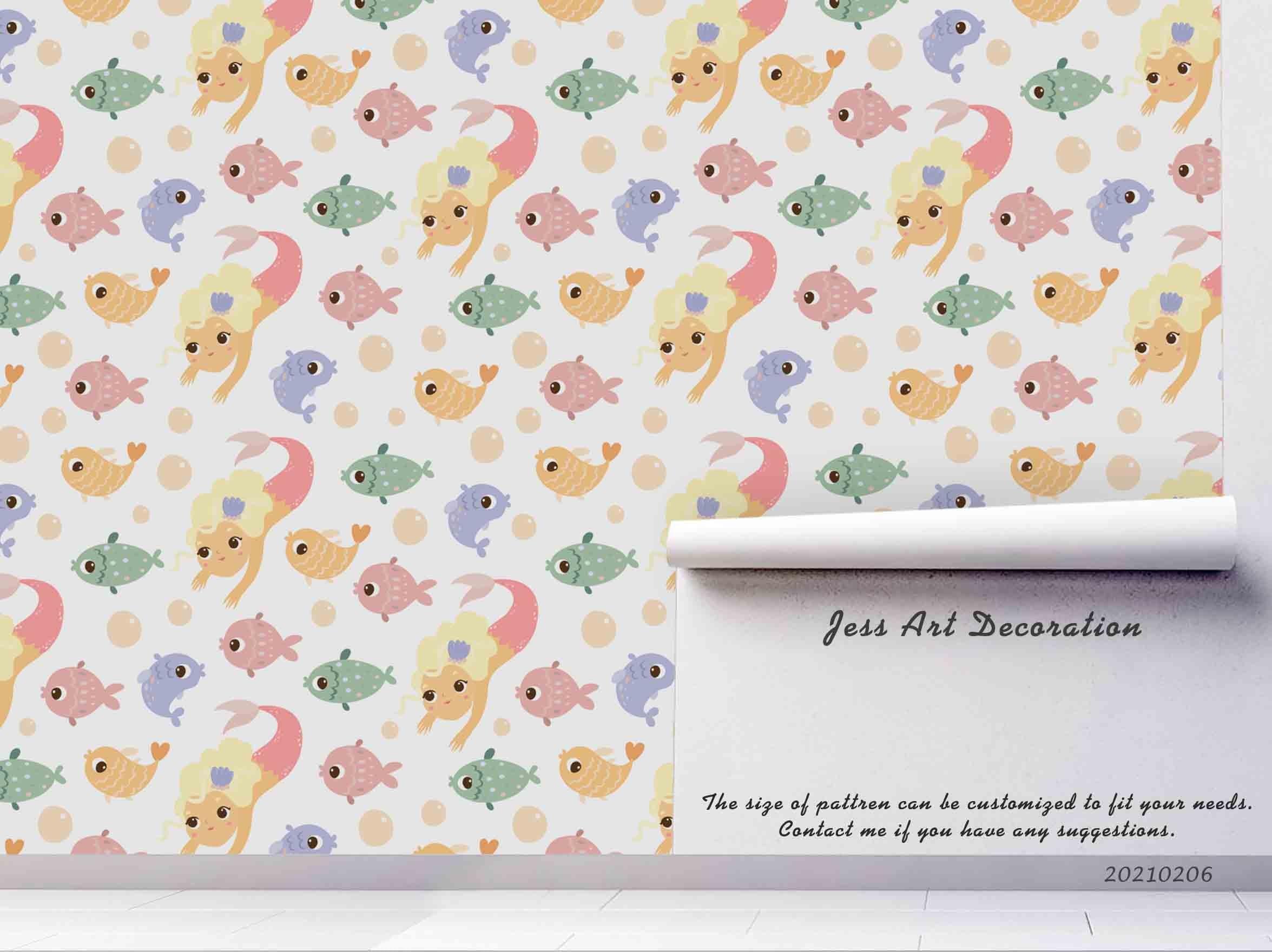 3D Hand Drawn Goldfish Mermaid Wall Mural Wallpaper LQH 365- Jess Art Decoration