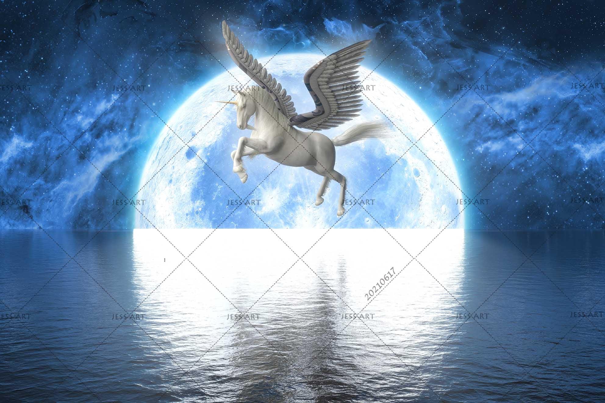 3D Moon Night Sea Pegasus Wall Mural Wallpaper LQH 134- Jess Art Decoration