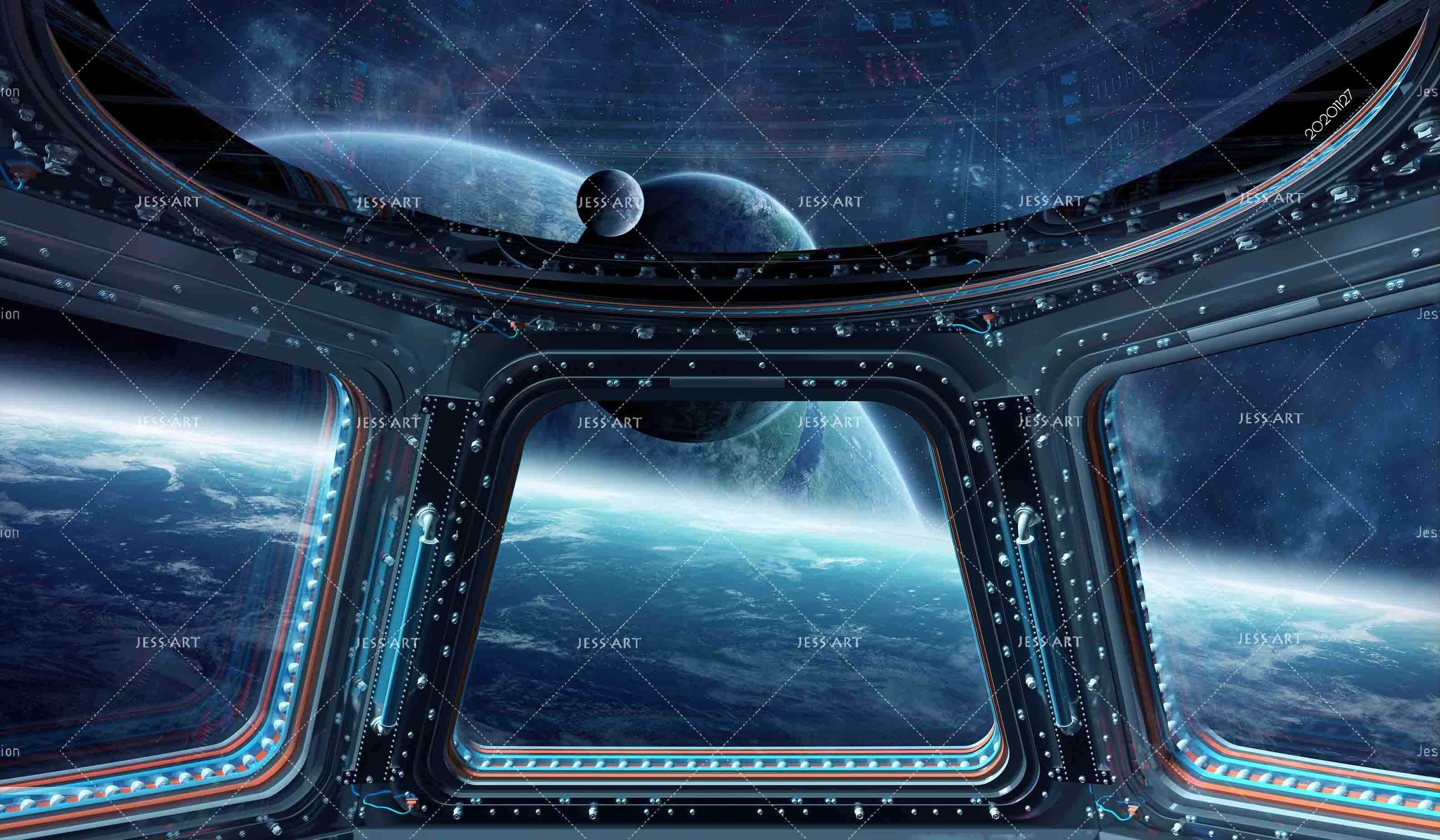3D Space Probe Planet Earth Spaceship Interior Wall Mural Wallpaper LXL- Jess Art Decoration