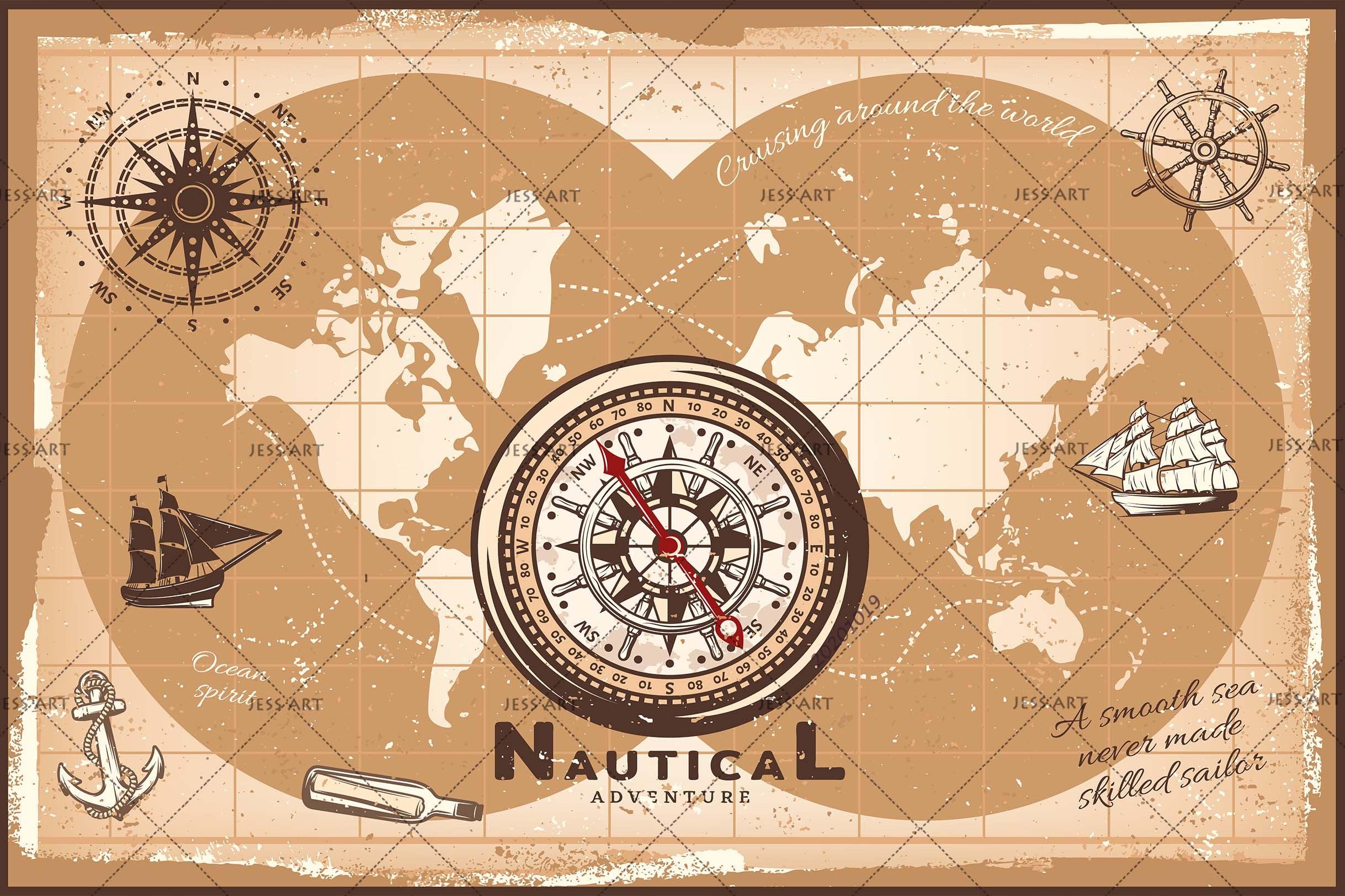 3D Vintage Nautical World Map Wall Mural Wallpaper WJ 9469- Jess Art Decoration