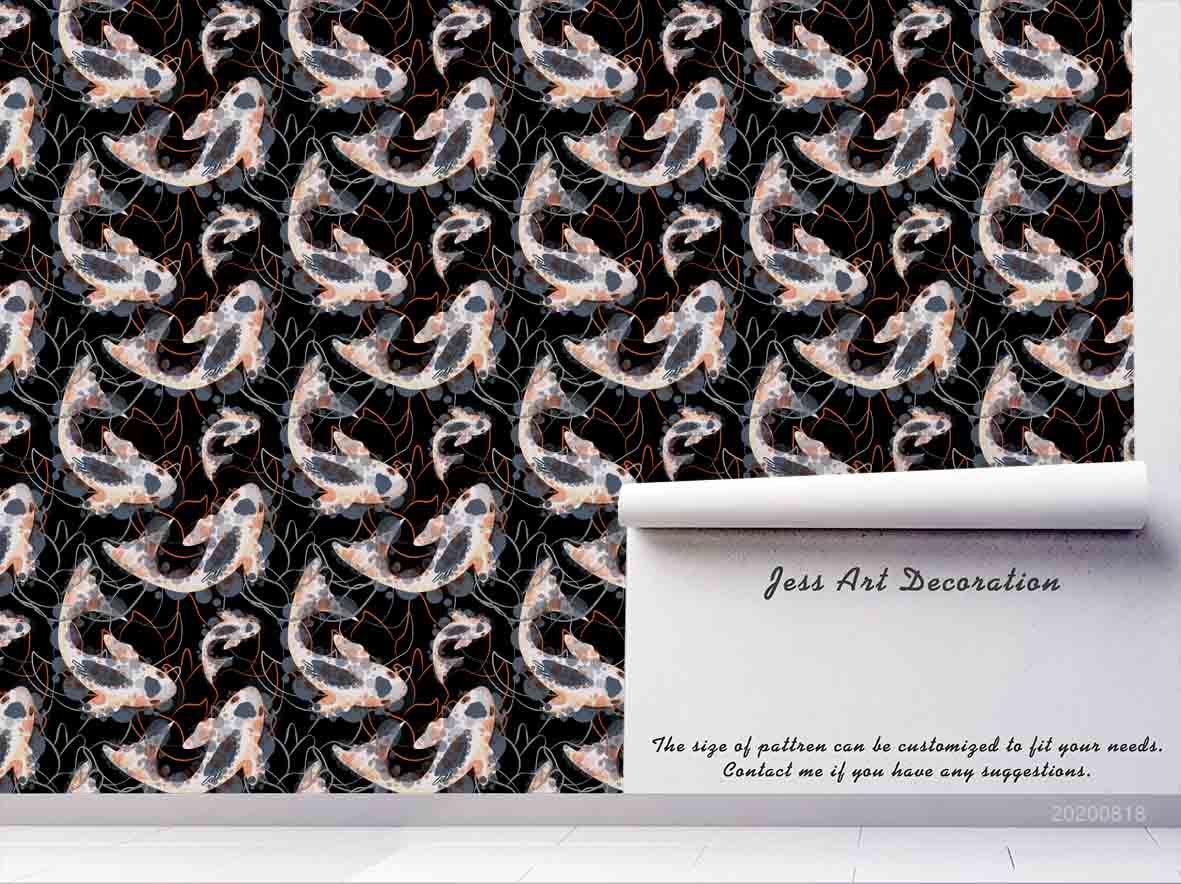 3D Vintage Carp Pattern Wall Mural Wallpaper LXL 1158- Jess Art Decoration