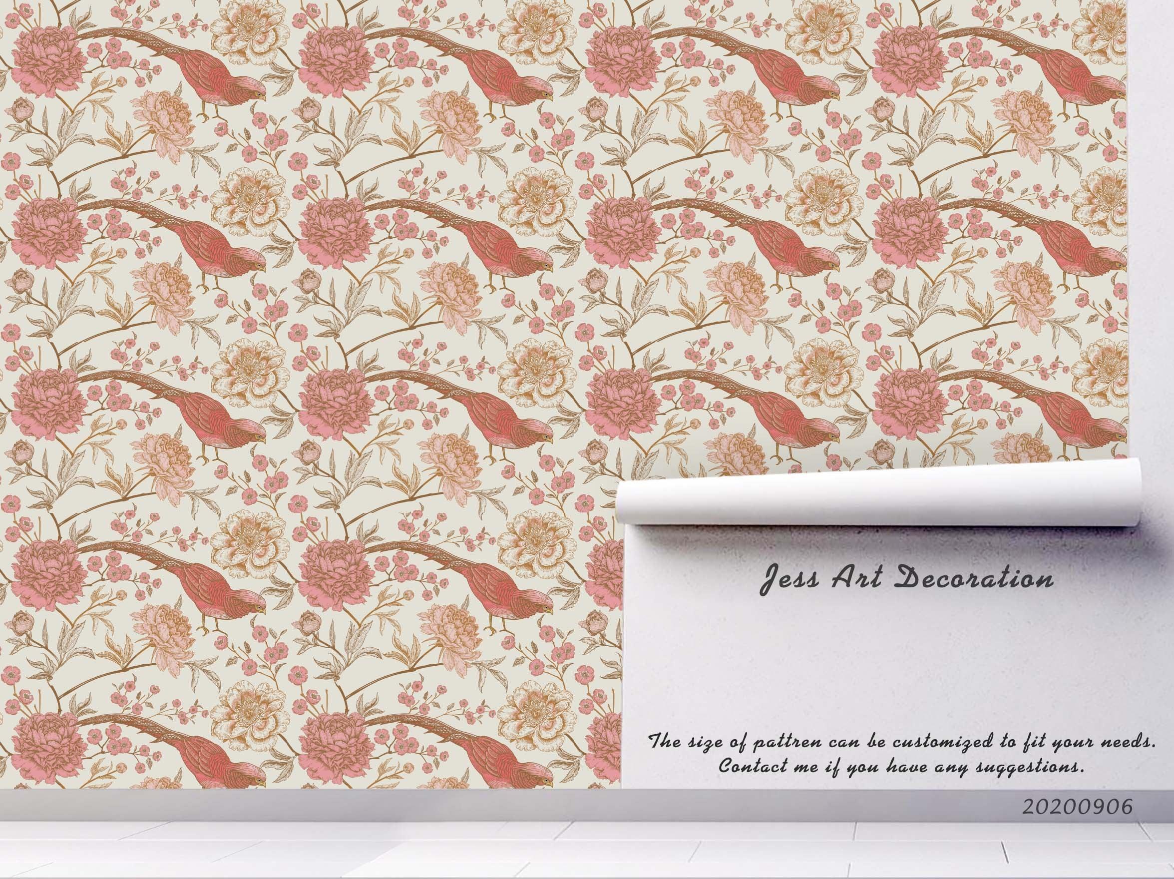 Vinatge Pink Floral Leaves Plant Pattern Wall Mural Wallpaper LXL- Jess Art Decoration