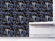 Vintage Blue Elephant Animal Palm Tree Plant Pattern Wall Mural Wallpaper LXL- Jess Art Decoration