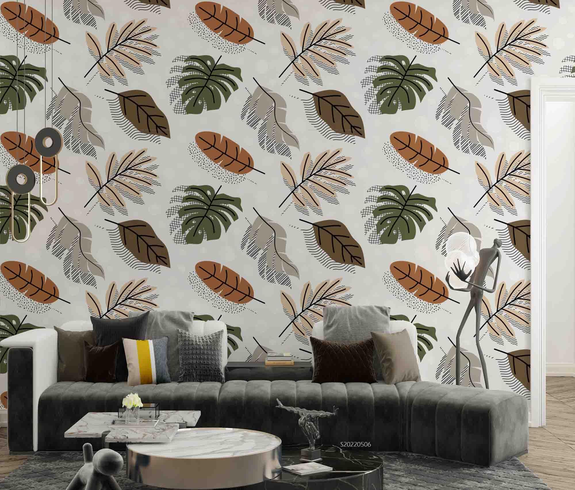 3D Abstract Tropical Leaves Pattern Wall Mural Wallpaper GD 4621- Jess Art Decoration
